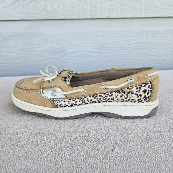 Sperry Top-Sider Angelfish Leather Suede Boat Shoes Leopard Youth Size 4 Tan - Picture 5 of 12